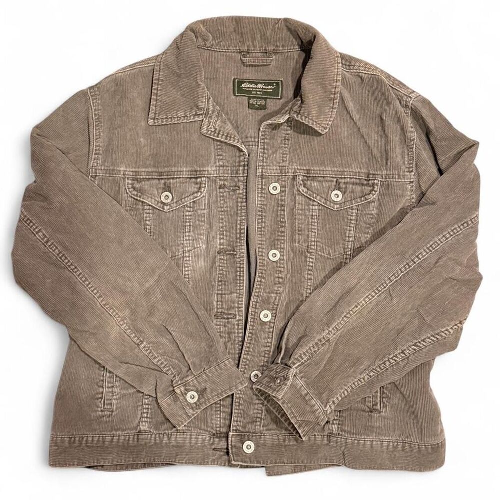 Eddie Bauer Women’s Olive Gray Corduroy Trucker Jacket XL